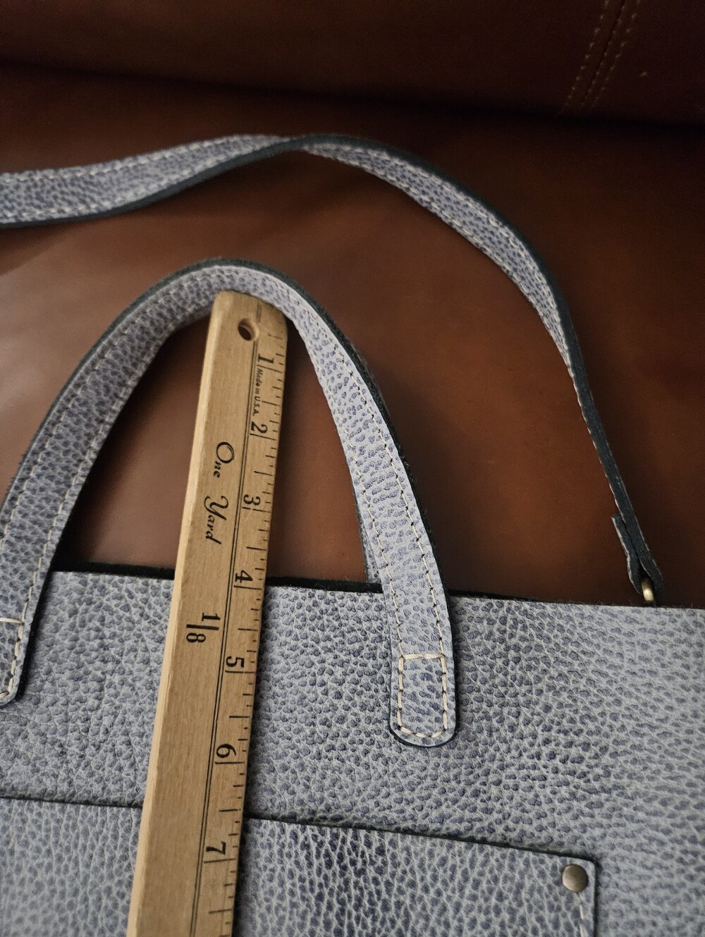 Portland Leather Goods Medium Crossbody Tote Fog Blue Gray Leather Bag - Picture 8 of 9